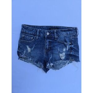 Aeropostale Vintage Low Rise Shorty Denim Shorts Women's 2 Distressed Raw Hem